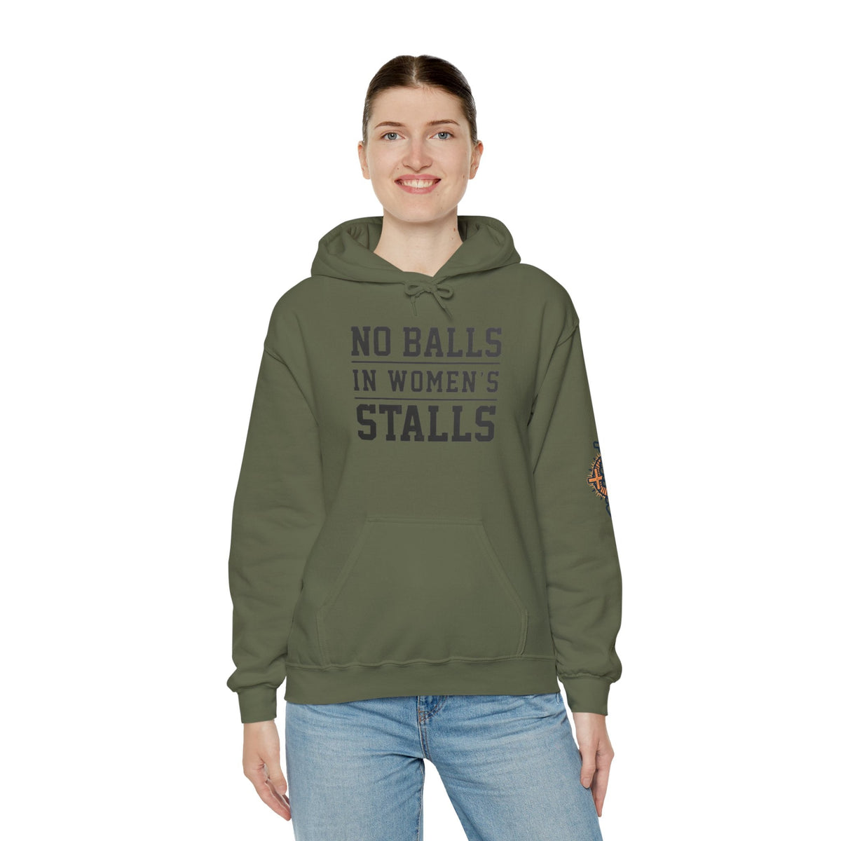 "No Balls in Women's Stalls" Statement Hoodie — Protest Sweatshirt Printify