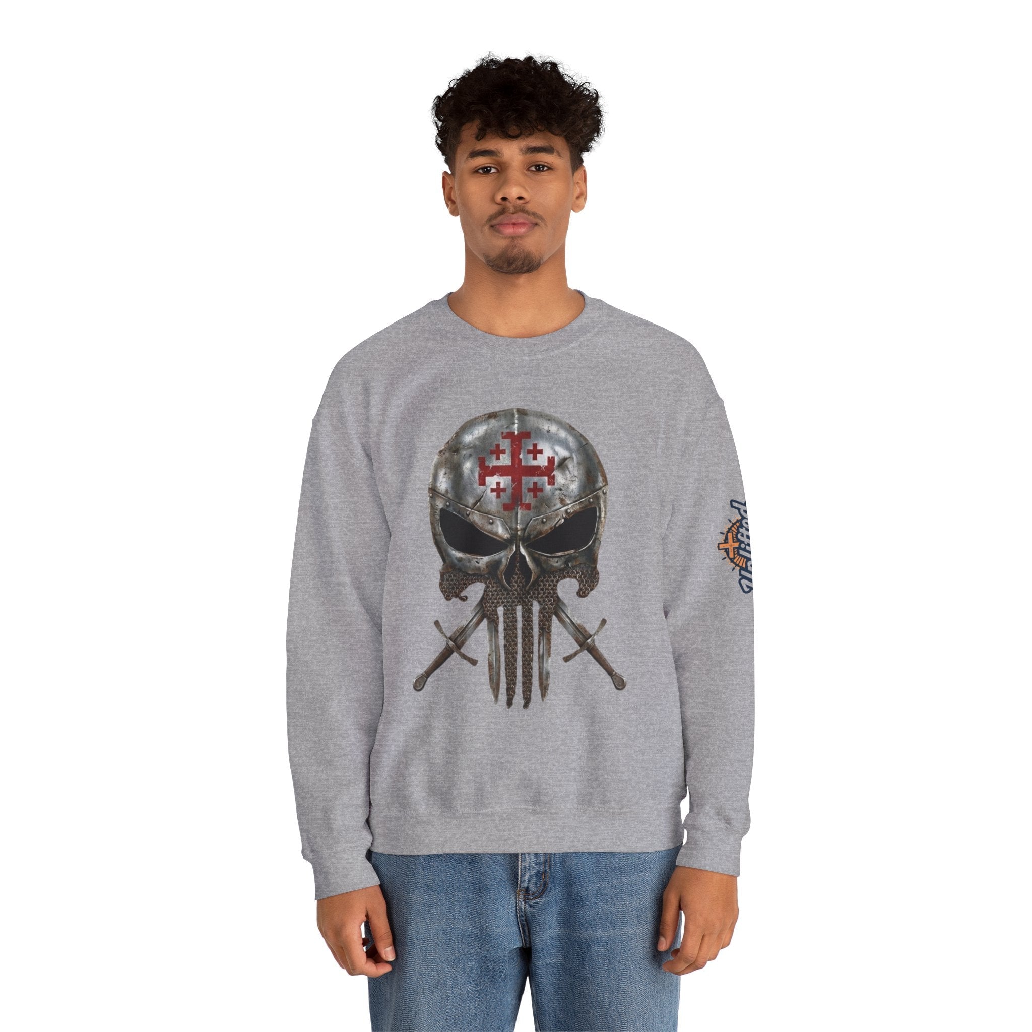 Crusader Knight Christian Skull Sweatshirt - Warrior Armor of God Sweatshirt Printify