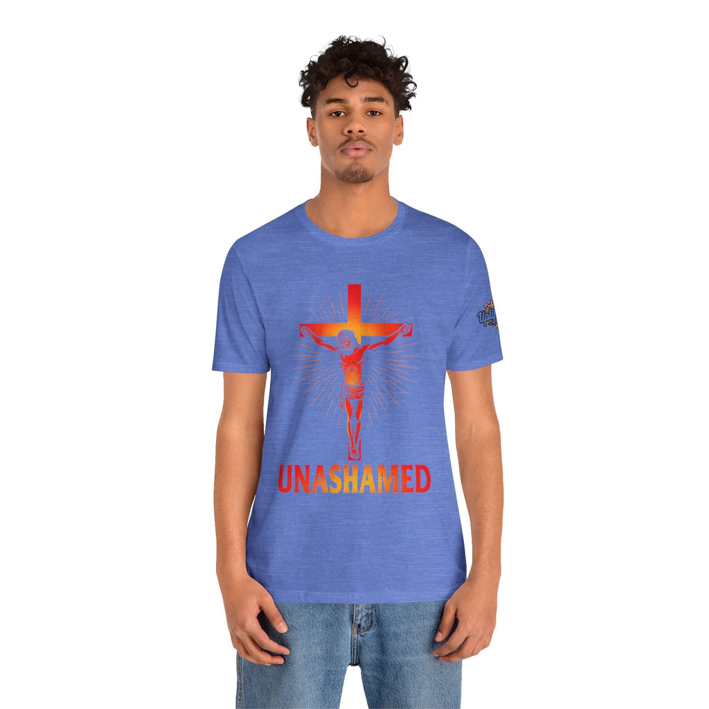 Unashamed T-shirt – Romans 1:16 Crucifixion Christian t-shirt for Bold Unwavering Faith Printify