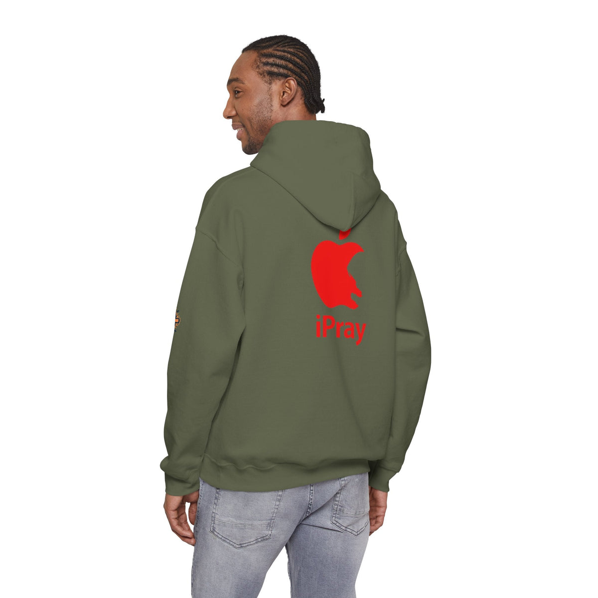 iPray Apple Logo Hoodie — Funny Christian Hoodie (Minimal Red Apple Graphic) Printify