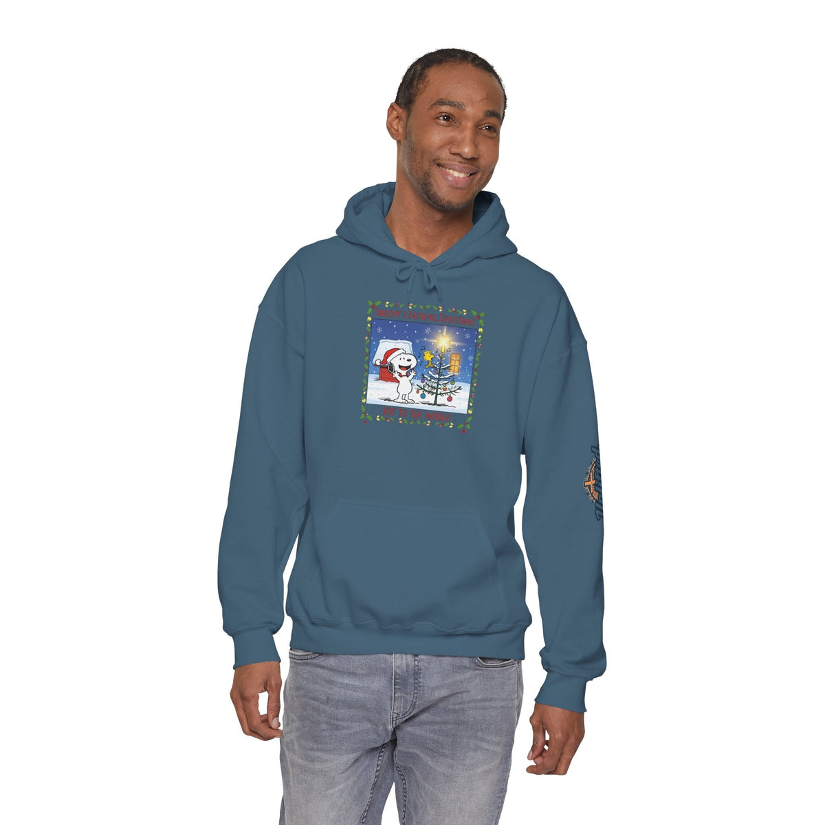 🎄 Faithful Christmas Friends – Christian Holiday Hoodie | Festive Tree & Cartoon Duo | Heartwarming Christmas Tee by Uplifted Gear Printify