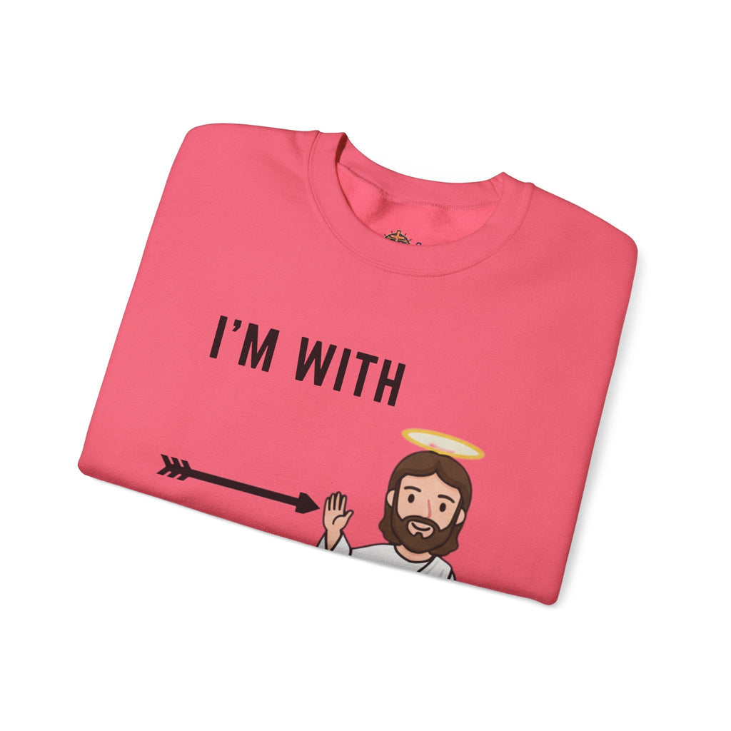 🔥 I’m With Him → Christian Sweatshirt | Arrow Pointing to Jesus | Minimalist Faith Tee | Subtle Cross Design | Bible-Inspired Apparel by Uplifted Gear Printify