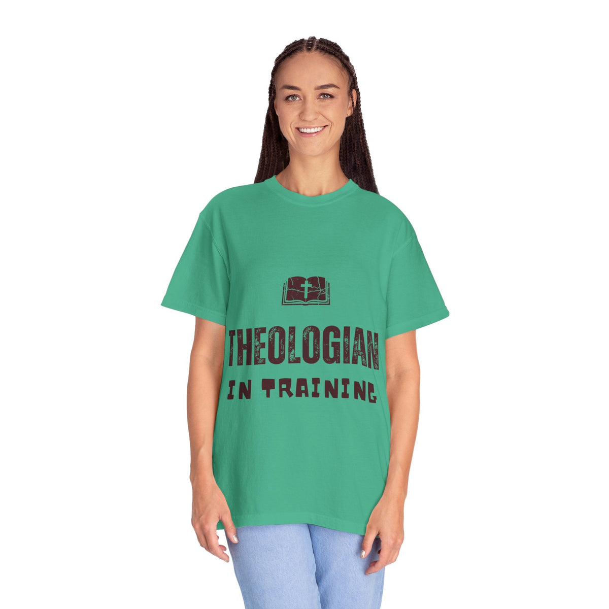 Theologian in Training T-Shirt – Open Bible & Cross Christian Tee for Faithful Learners Printify