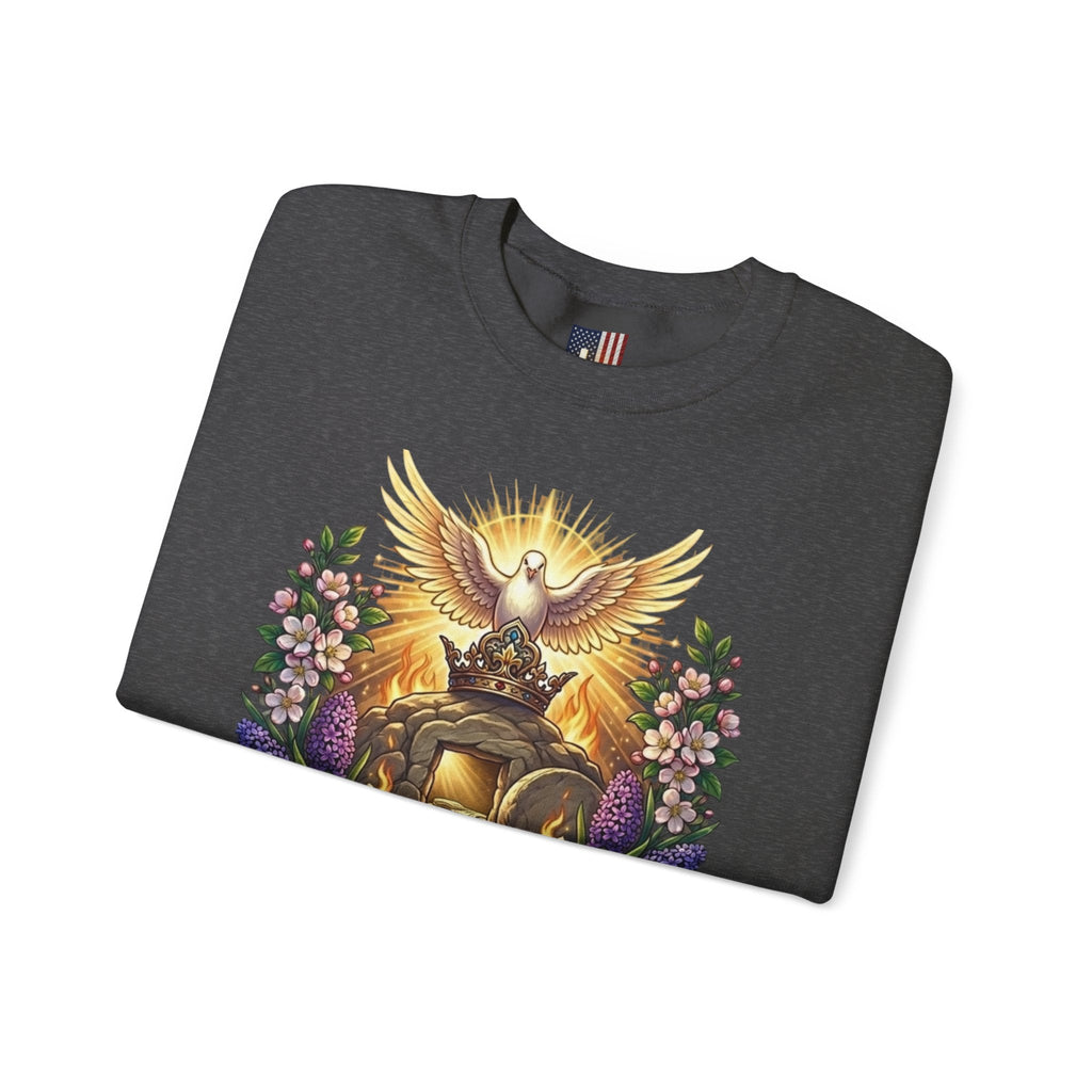 He Is Risen "Life Has Triumphed" Sweatshirt — Easter Resurrection Christian Sweatshirt Printify