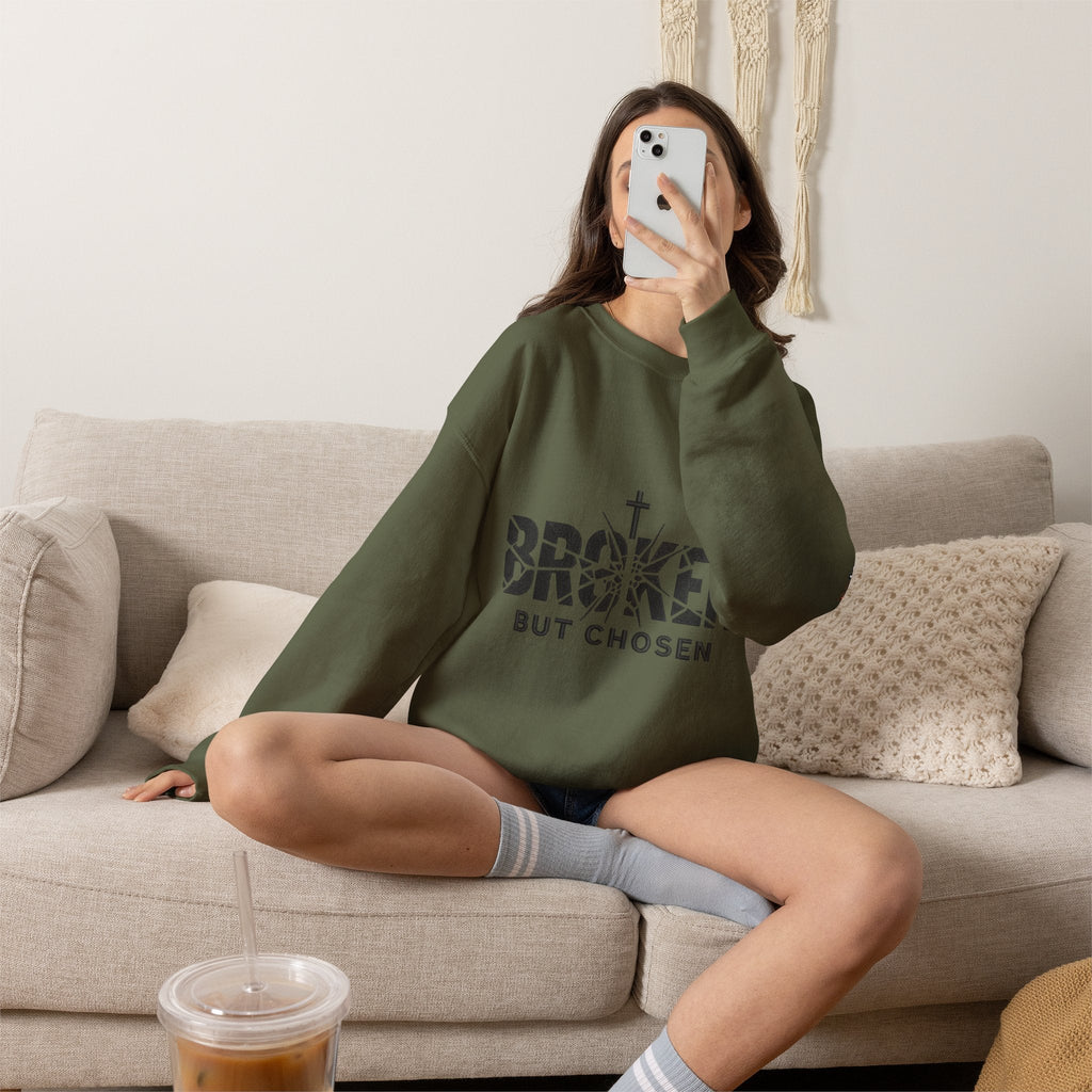 Broken But Chosen Crewneck Sweatshirt Printify