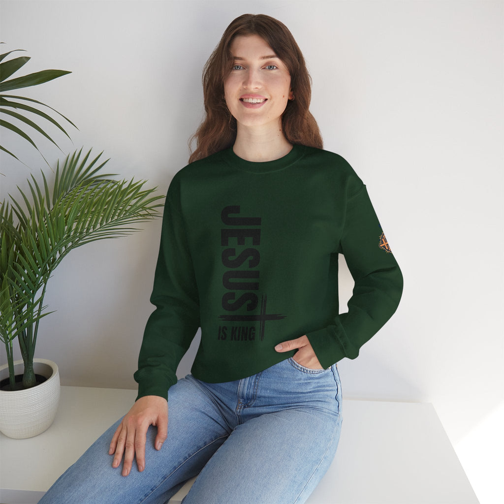 Jesus Is King Sweatshirt | Modern Typographic Cross Christian Sweatshirt Printify