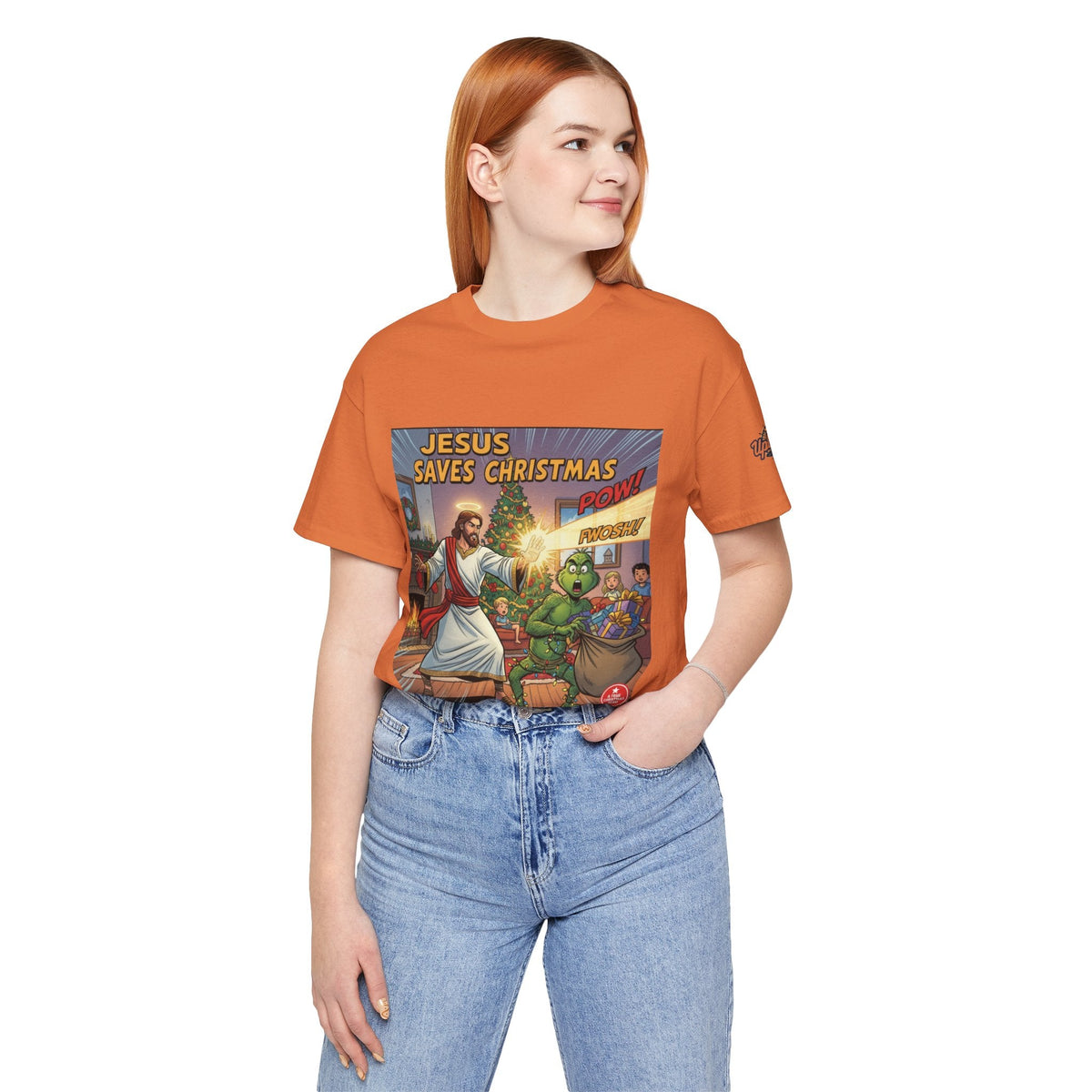 Jesus Saves Christmas T-shirt – Grinch vs Savior Light Battle Christian T-shirt for Hilarious Holiday Faith & True Joy Printify