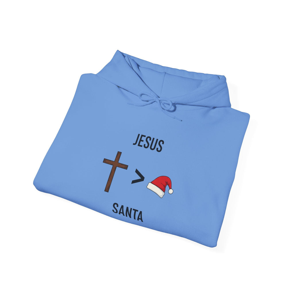 🎄 Jesus > Santa – Minimalist Christian Christmas Hoodie | Bold Faith Over Holiday Tee | Cross vs Santa Hat Design | Uplifted Gear Printify