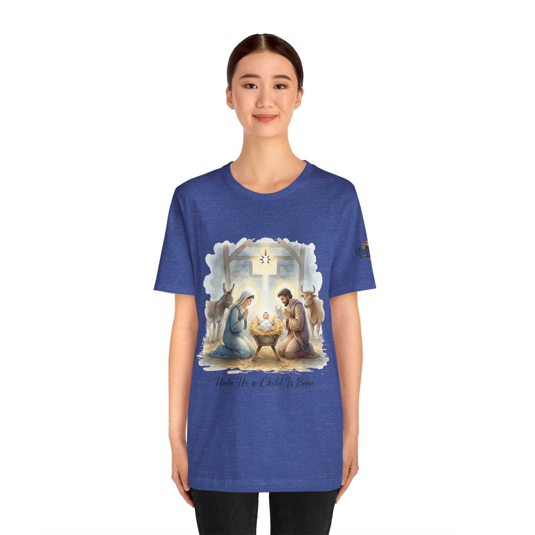 Unto Us a Child is Born T-shirt – Isaiah 9:6 Nativity Manger Scene Christian Christmas T-shirt for Holy Night Faith Printify