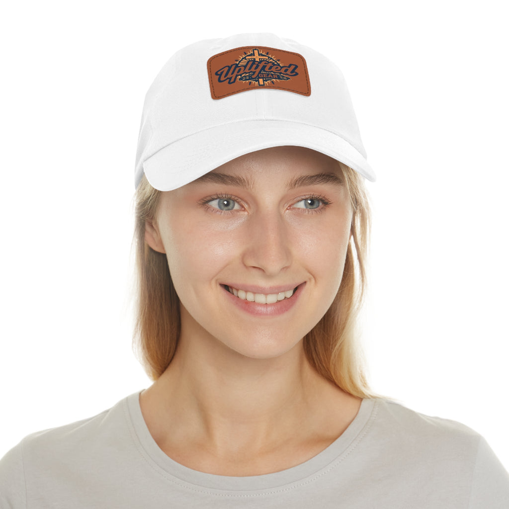 Uplifted Gear Leather Patch Dad Hat — Vintage Aviation Logo Cap Printify