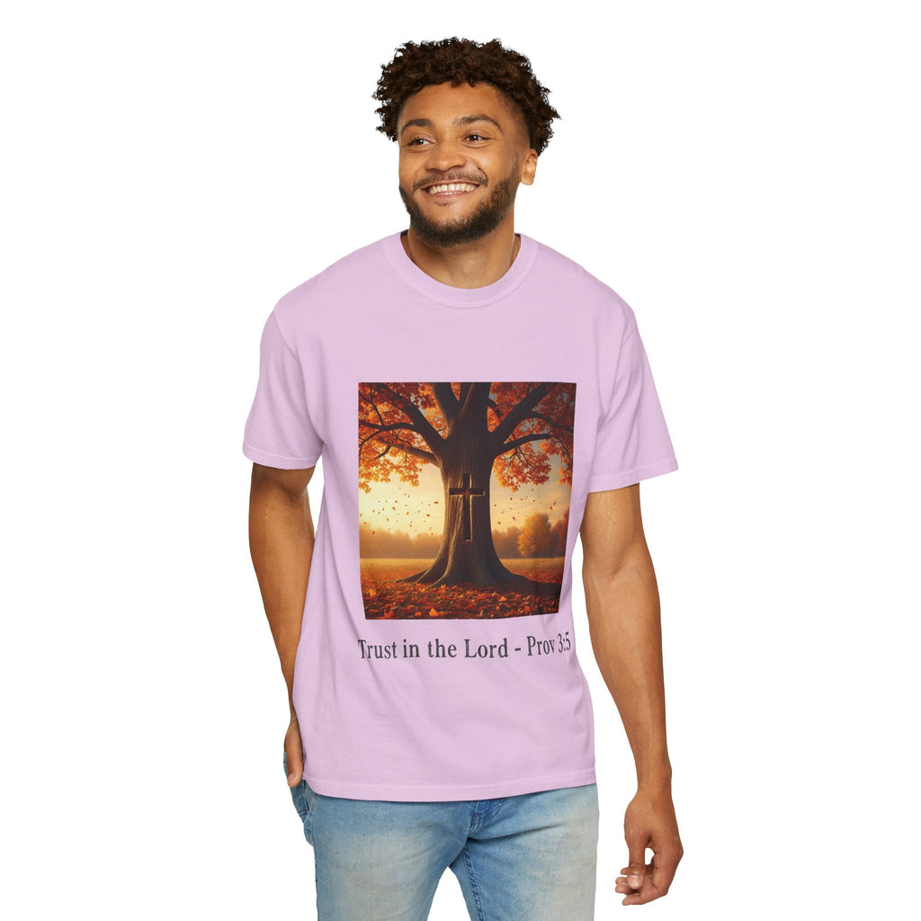 Trust in the Lord T-Shirt – Autumn Tree Christian Tee with Proverbs 3:5 Printify