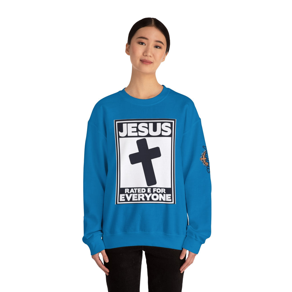 Jesus, Rated E for Everyone Sweatshirt - Gamer Faith Sweatshirt - Christian Video Game Parody Printify