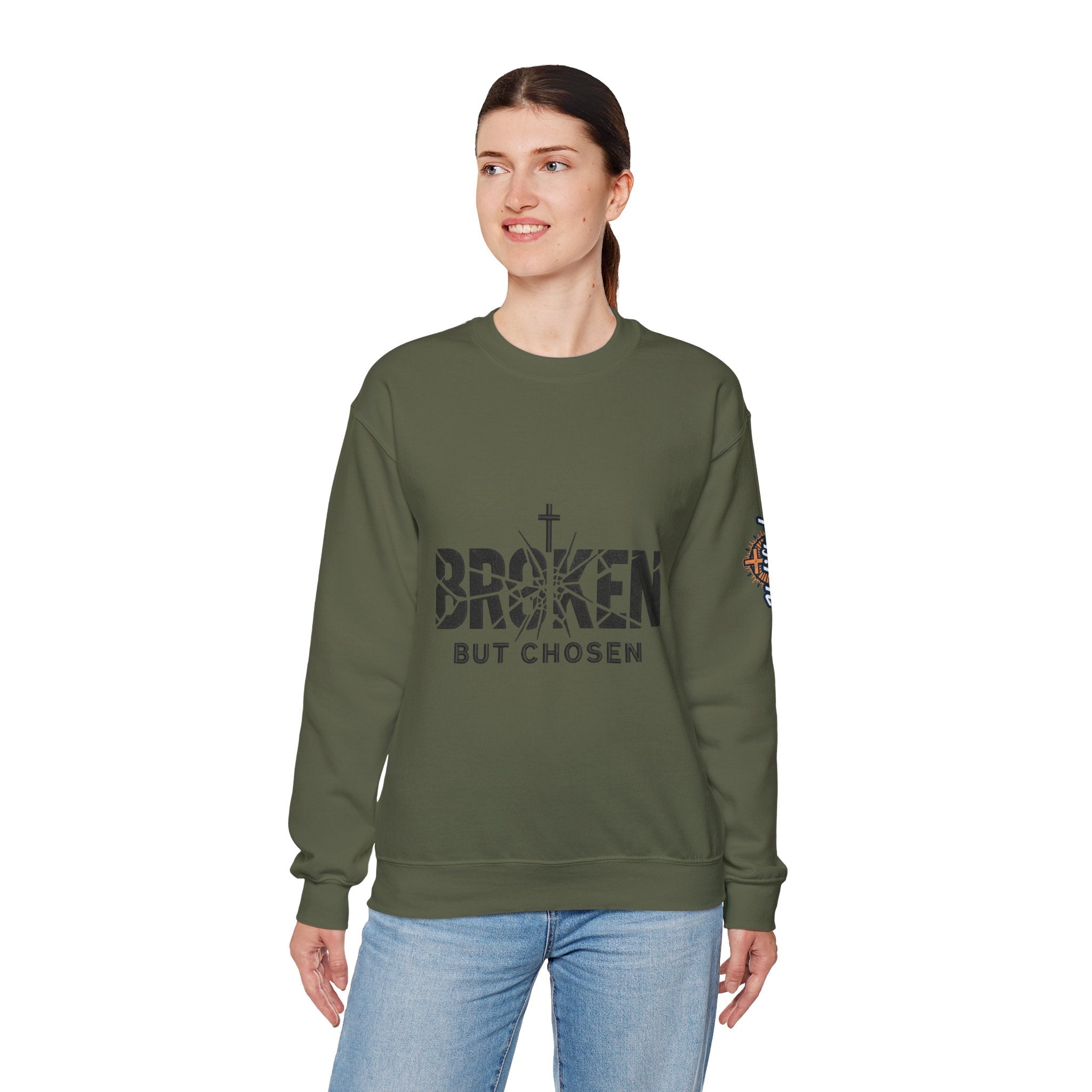 Broken But Chosen Crewneck Sweatshirt Printify
