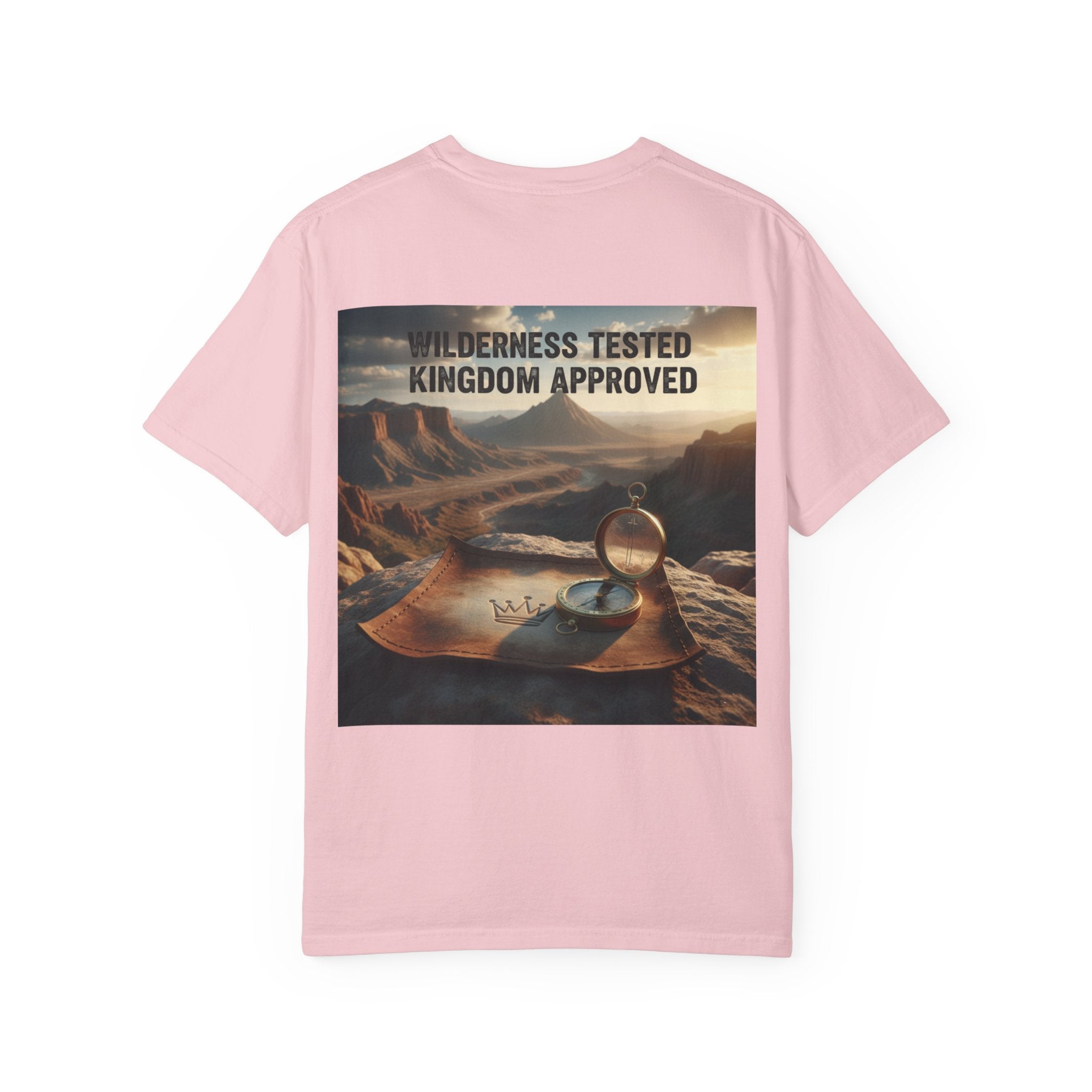 Wilderness Tested Kingdom Approved T-shirt – Mountain Desert Compass Crown Christian T-shirt for Biblical Adventure Faith Printify