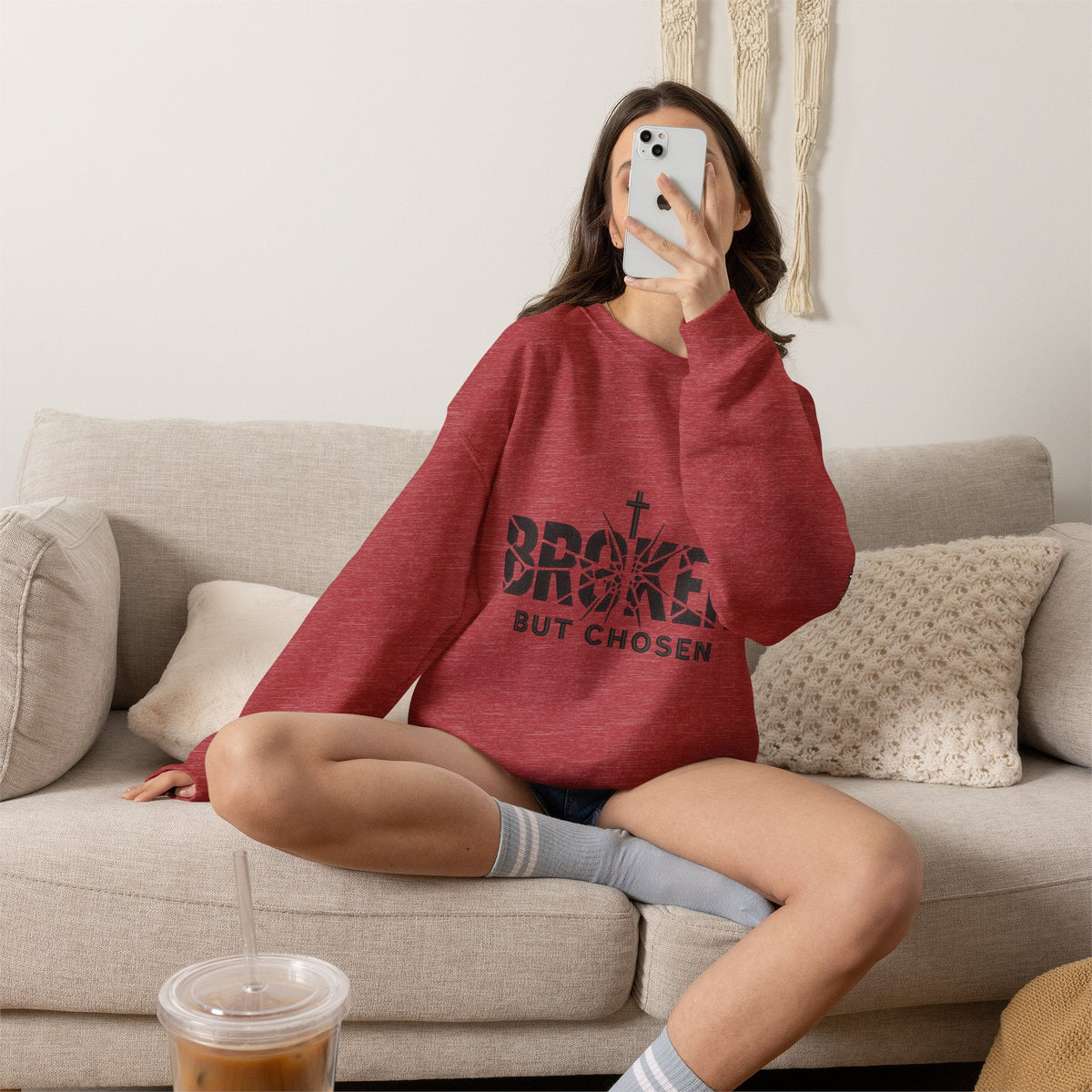 Broken But Chosen Crewneck Sweatshirt Printify