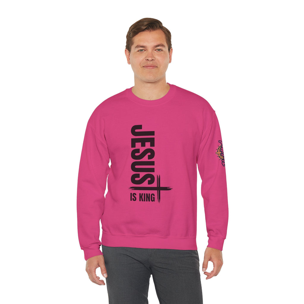 Jesus Is King Sweatshirt | Modern Typographic Cross Christian Sweatshirt Printify