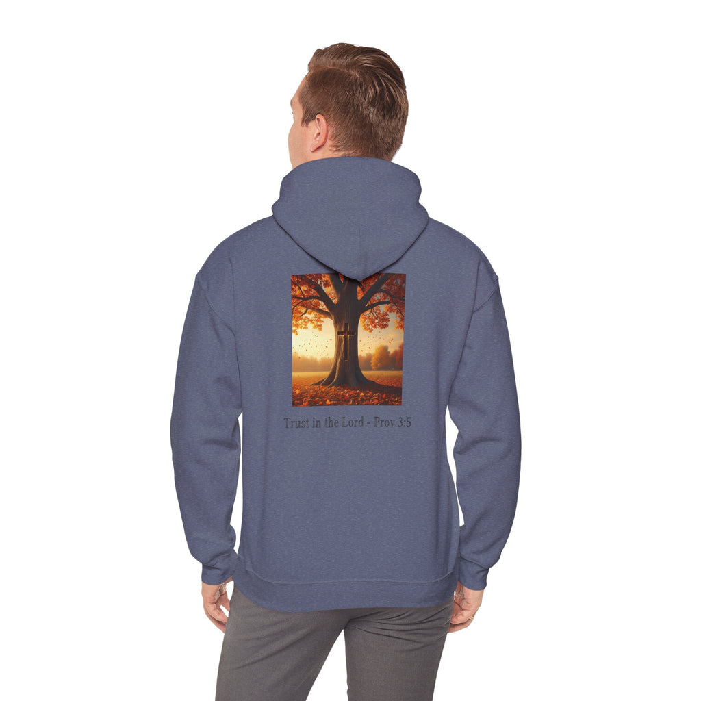 Trust in the Lord Hoodie – Autumn Tree Proverbs 3:5 Christian Hoodie for Cozy Faith Printify