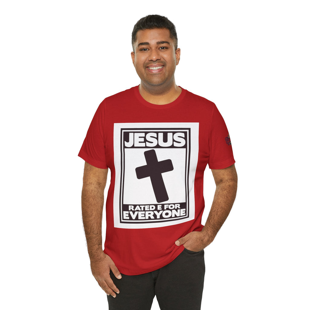 Jesus, Rated E for Everyone T-shirt - Gamer Faith T-shirt - Christian Video Game Parody Printify