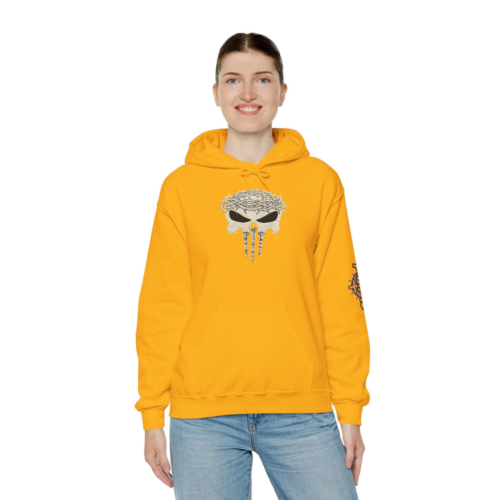 Christian Skull Hoodie - Crown of Thorns & Nails - Warrior Faith Hoodie Printify