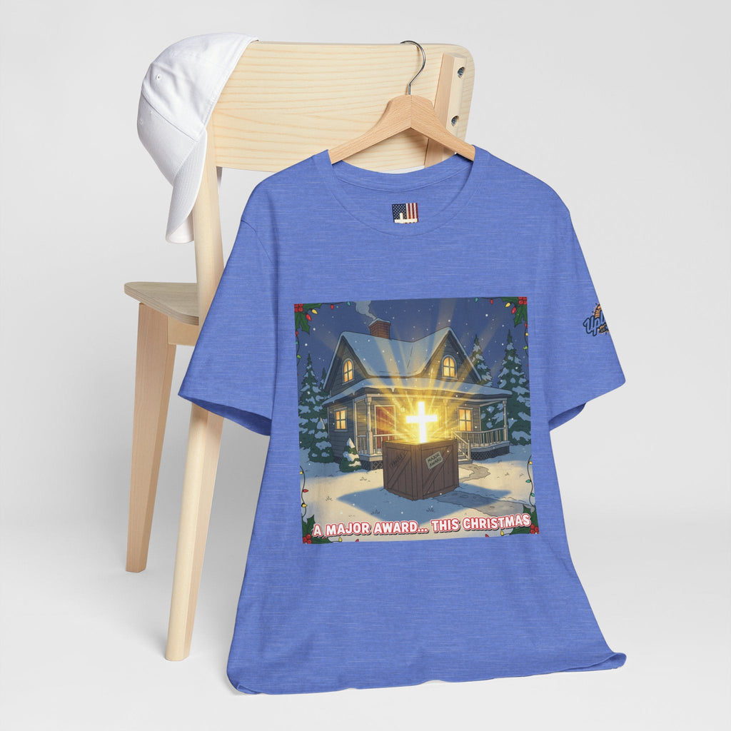 A Major Award This Christmas T-shirt – Fragile Leg Lamp Parody Cross Unboxing Christian T-shirt for Hilarious Faith & Holiday Glow Printify