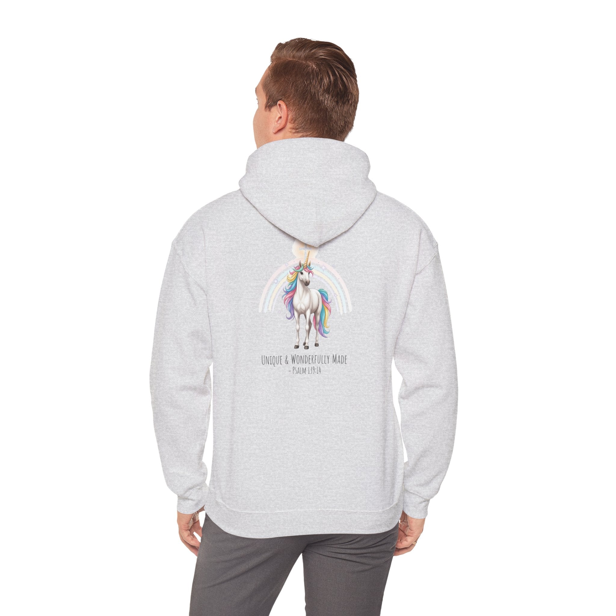 Unique Unicorn Hoodie – Rainbow Cross Psalm 139:14 Christian Hoodie for Wonderfully Made Printify