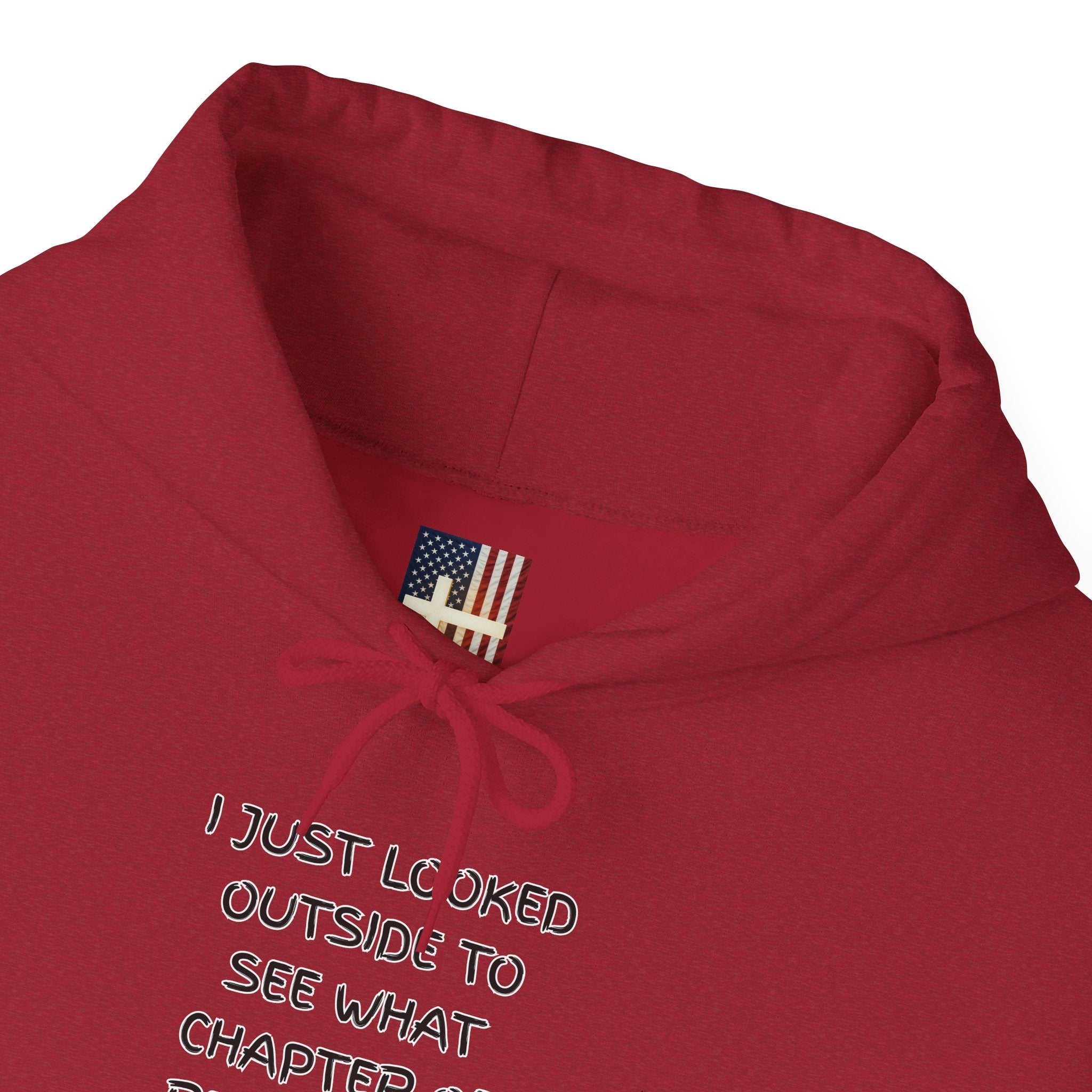 What Chapter of Revelation Hoodie – I Looked Outside My Window Christian Sweatshirt for End Times Humor & Faith Printify