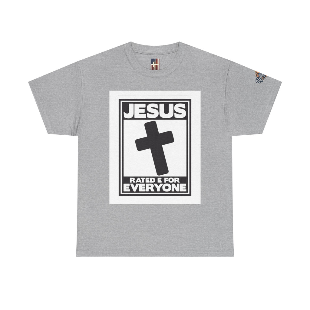 Jesus, Rated E for Everyone T-shirt - Gamer Faith T-shirt - Christian Video Game Parody Printify