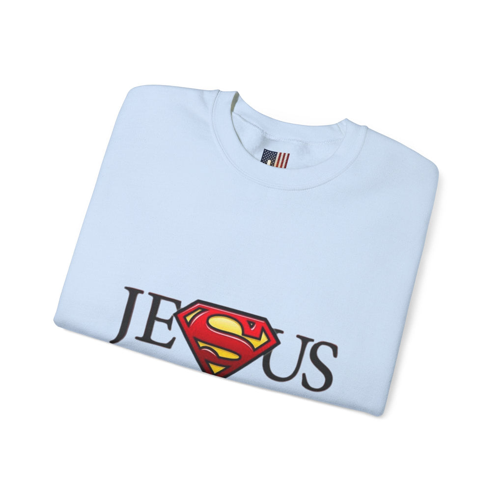 Jesus Is My Superhero Crewneck Sweatshirt Printify