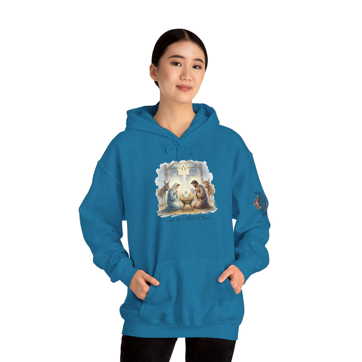 Unto Us a Child is Born Hoodie – Isaiah 9:6 Nativity Manger Scene Christian Christmas Sweatshirt for Holy Night Faith Printify