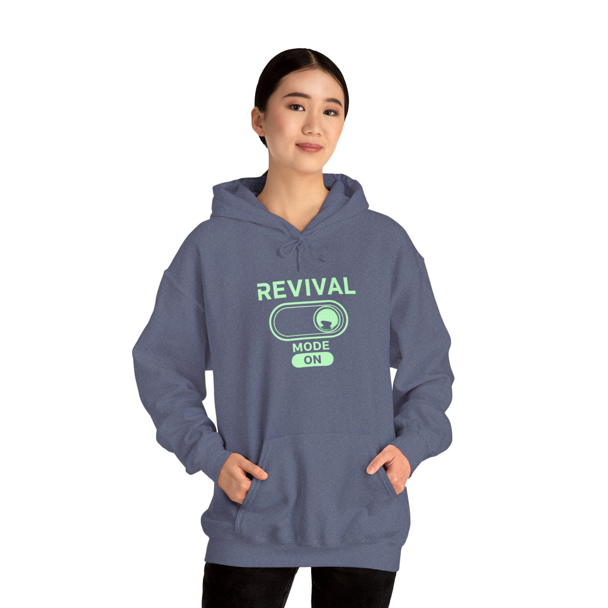 🔥 Revival Mode: ON – Christian Techwear Hoodie | Glowing Green Faith Switch | Futuristic Jesus Shirt | Activate Your Spiritual Awakening | Uplifted Gear Printify