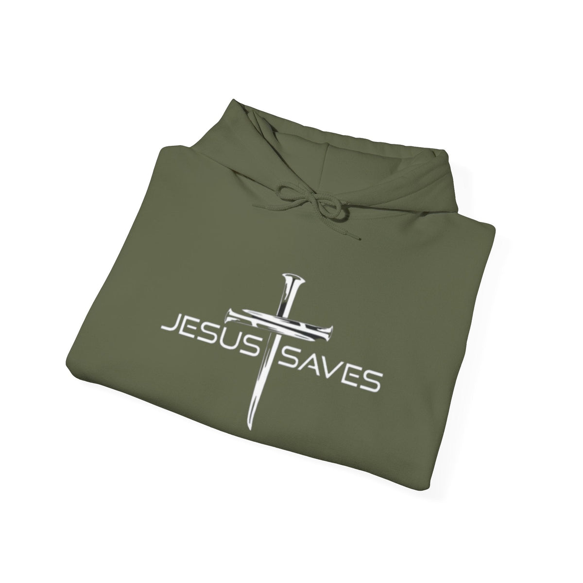 Jesus Saves Hoodie – 3 Nails Crucifix Cross Christian Sweatshirt for Redemption Faith & Bold Salvation Printify