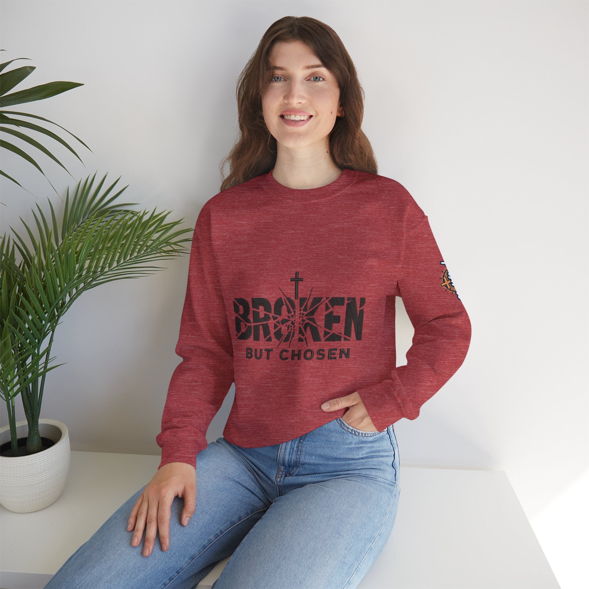 Broken But Chosen Crewneck Sweatshirt Printify