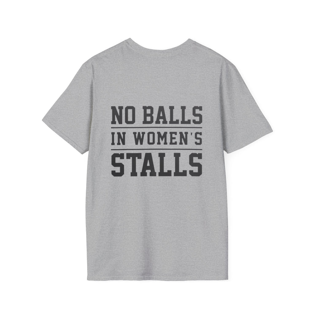 The Lord Says No Balls in Women's Stalls Statement T-Shirt Printify