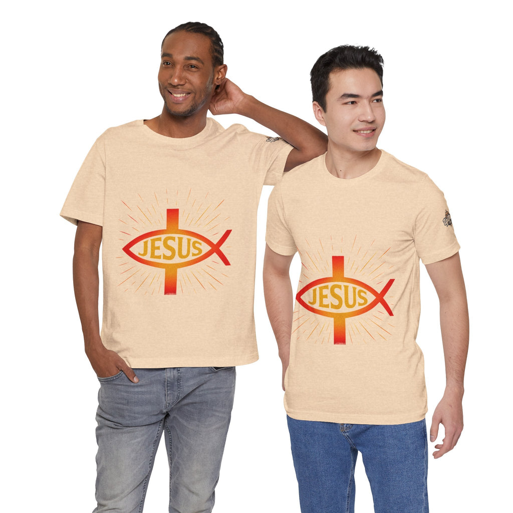 Jesus Ichthys T-shirt – Christian Fish Symbol with Cross & Jesus Inscription T-shirt for Eternal Faith & Streetwear Printify