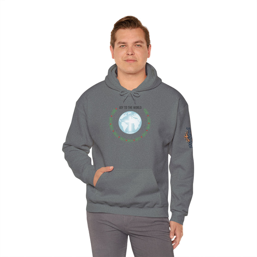 Joy to the World Hoodie – Wreath Earth Nativity Christian Christmas Sweatshirt for Isaiah 9:6 Holiday Faith & Festive Joy Printify