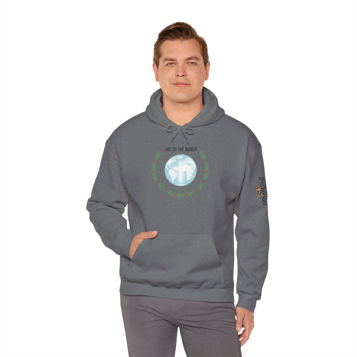 Joy to the World Hoodie – Wreath Earth Nativity Christian Christmas Sweatshirt for Isaiah 9:6 Holiday Faith & Festive Joy Printify