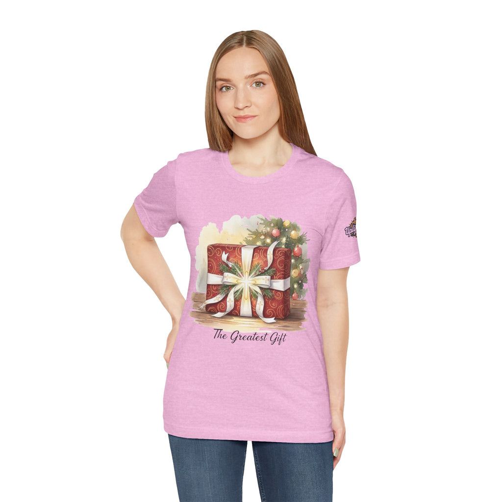 The Greatest Gift T-shirt – Cross Bow Present Christian T-shirt for Christmas Salvation & Eternal Faith Printify