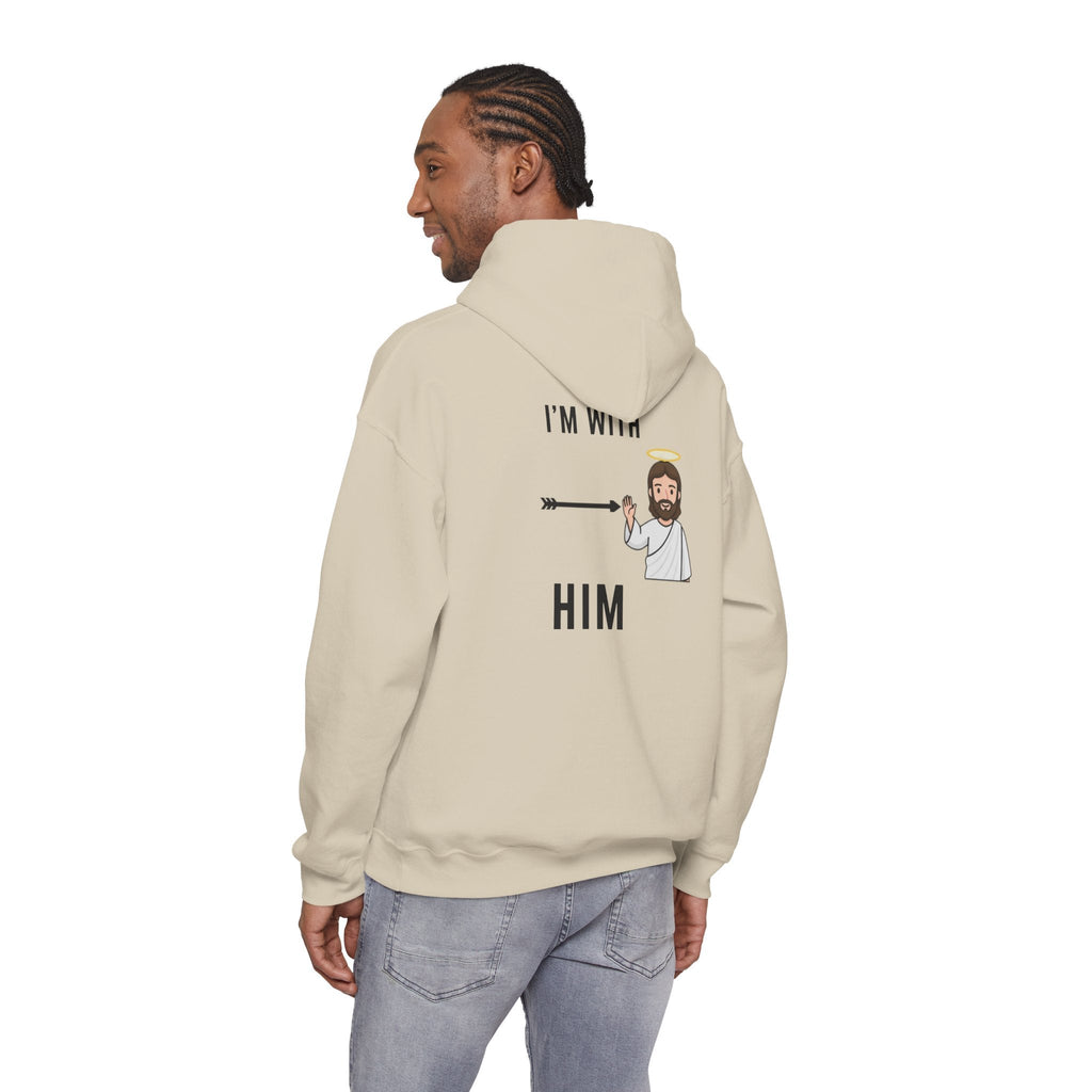 🔥 I’m With Him → Christian Hoodie | Arrow Pointing to Jesus | Minimalist Faith Tee | Subtle Cross Design | Bible-Inspired Apparel by Uplifted Gear Printify