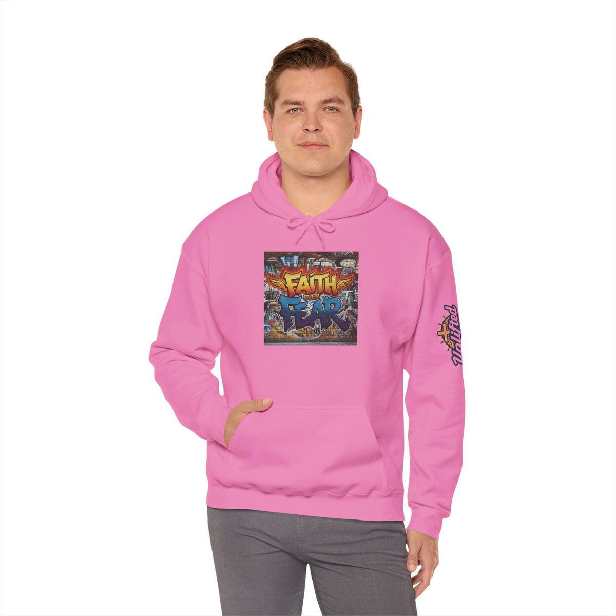 Faith Over Fear Hoodie – Graffiti Wall Christian Sweatshirt for Bold 2 Corinthians 5:7 Streetwear & Unshakable Faith Printify