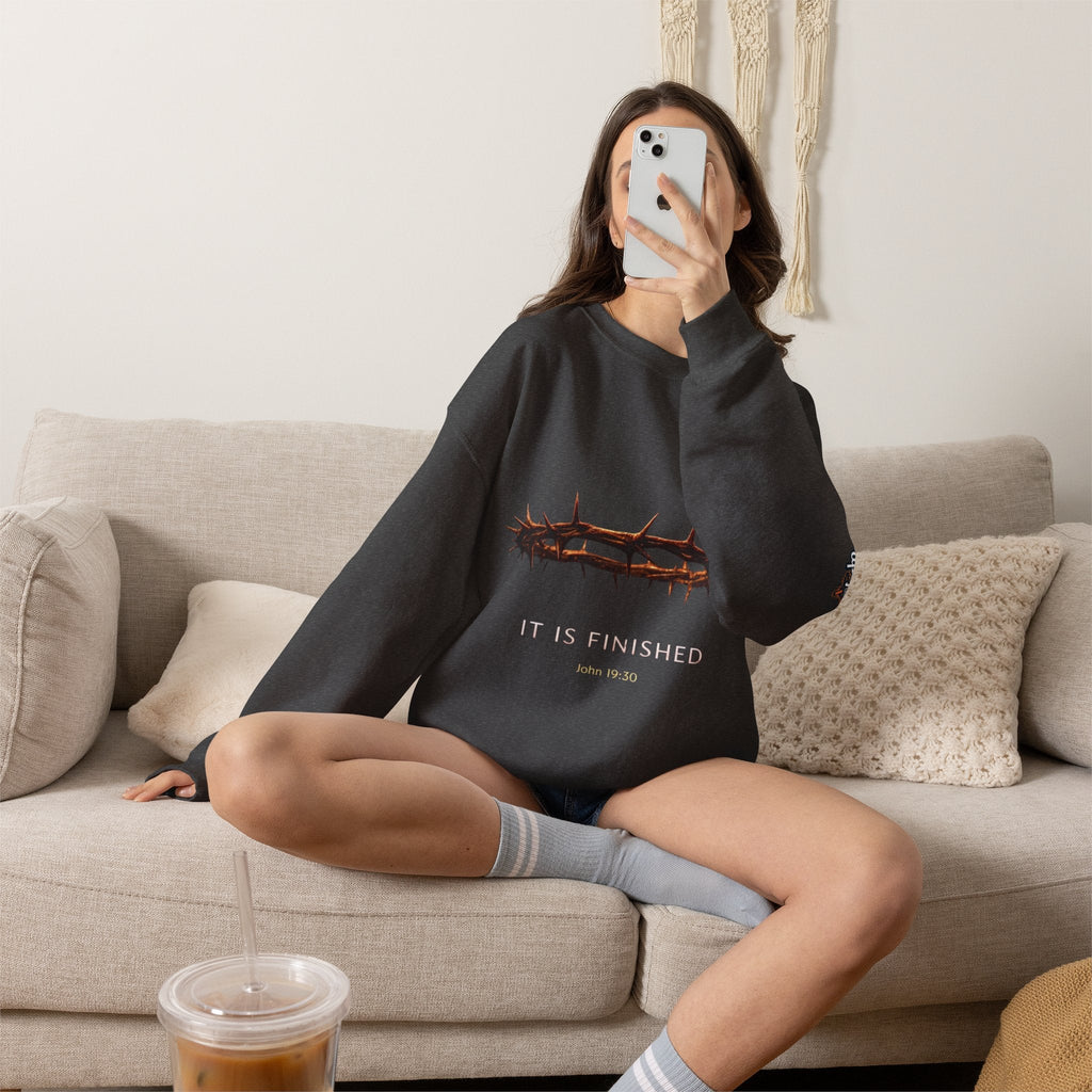 It Is Finished Crown of Thorns Sweatshirt — Christian John 19:30 Faith Sweatshirt Printify