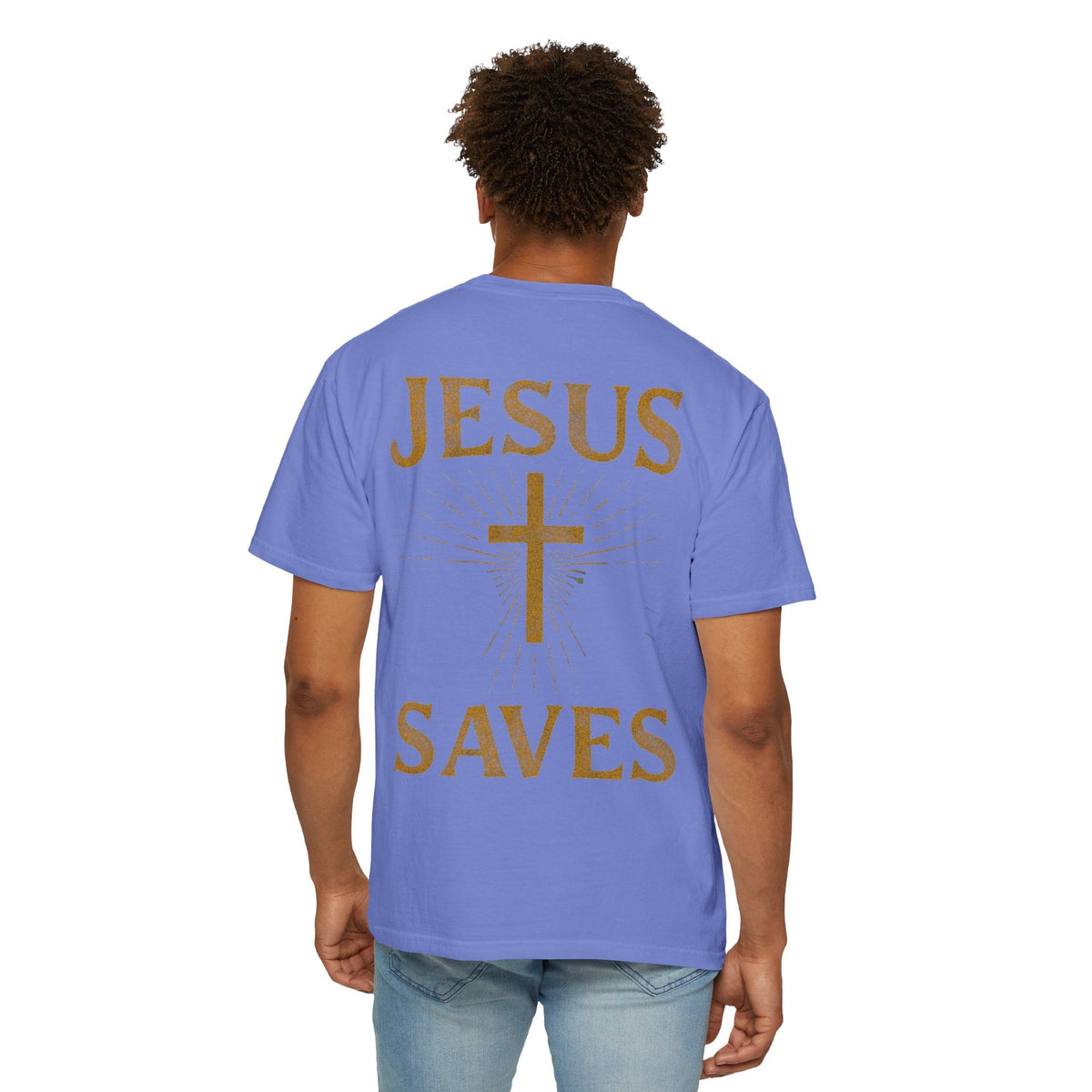 Jesus Saves T-shirt – Radiant Cross & Rays of Light Christian T-shirt for Eternal Hope & Faith Printify
