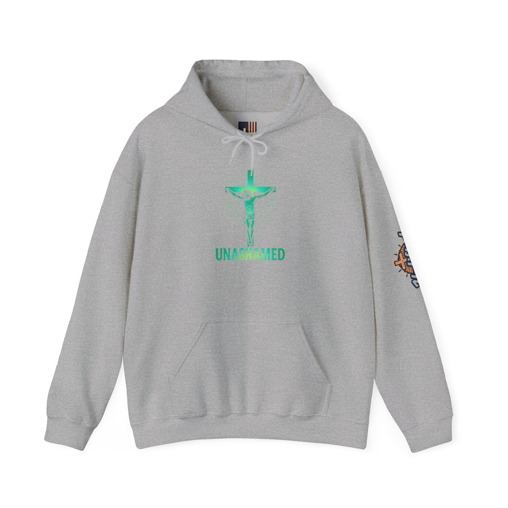 Unashamed Hoodie – Romans 1:16 Crucifixion Christian Hoodie for Bold Unwavering Faith Printify