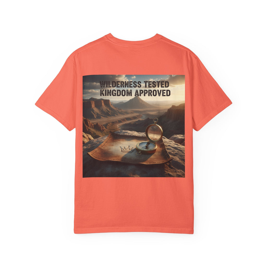 Wilderness Tested Kingdom Approved T-shirt – Mountain Desert Compass Crown Christian T-shirt for Biblical Adventure Faith Printify