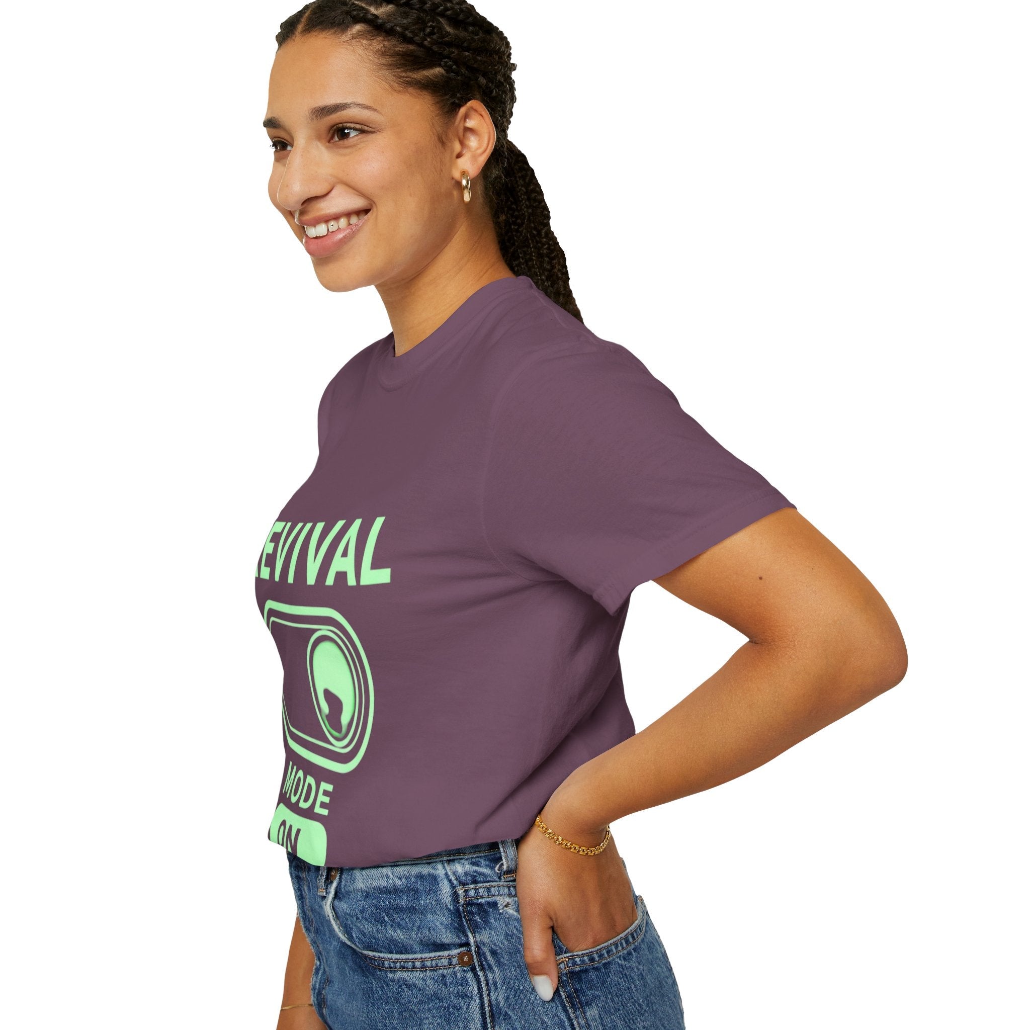🔥 Revival Mode: ON – Christian Techwear T-Shirt | Glowing Green Faith Switch | Futuristic Jesus Shirt | Activate Your Spiritual Awakening | Uplifted Gear Printify