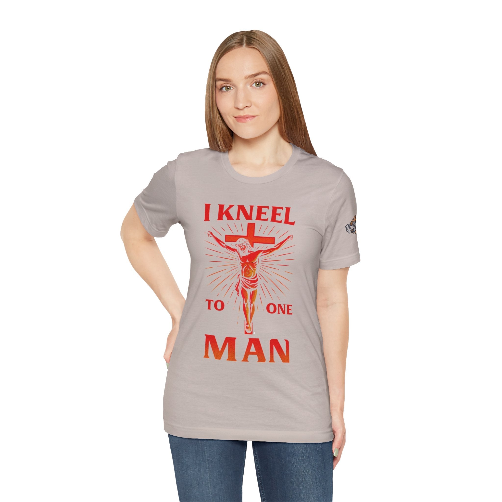 I Kneel to One Man T-shirt – Crucifixion Christian T-shirt for Unashamed Devotion & Bold Faith Printify
