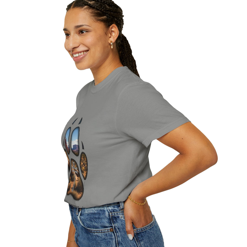Strong and Courageous T-Shirt – Canine Pawprint Desert Joshua 1:9 Christian Tee Printify