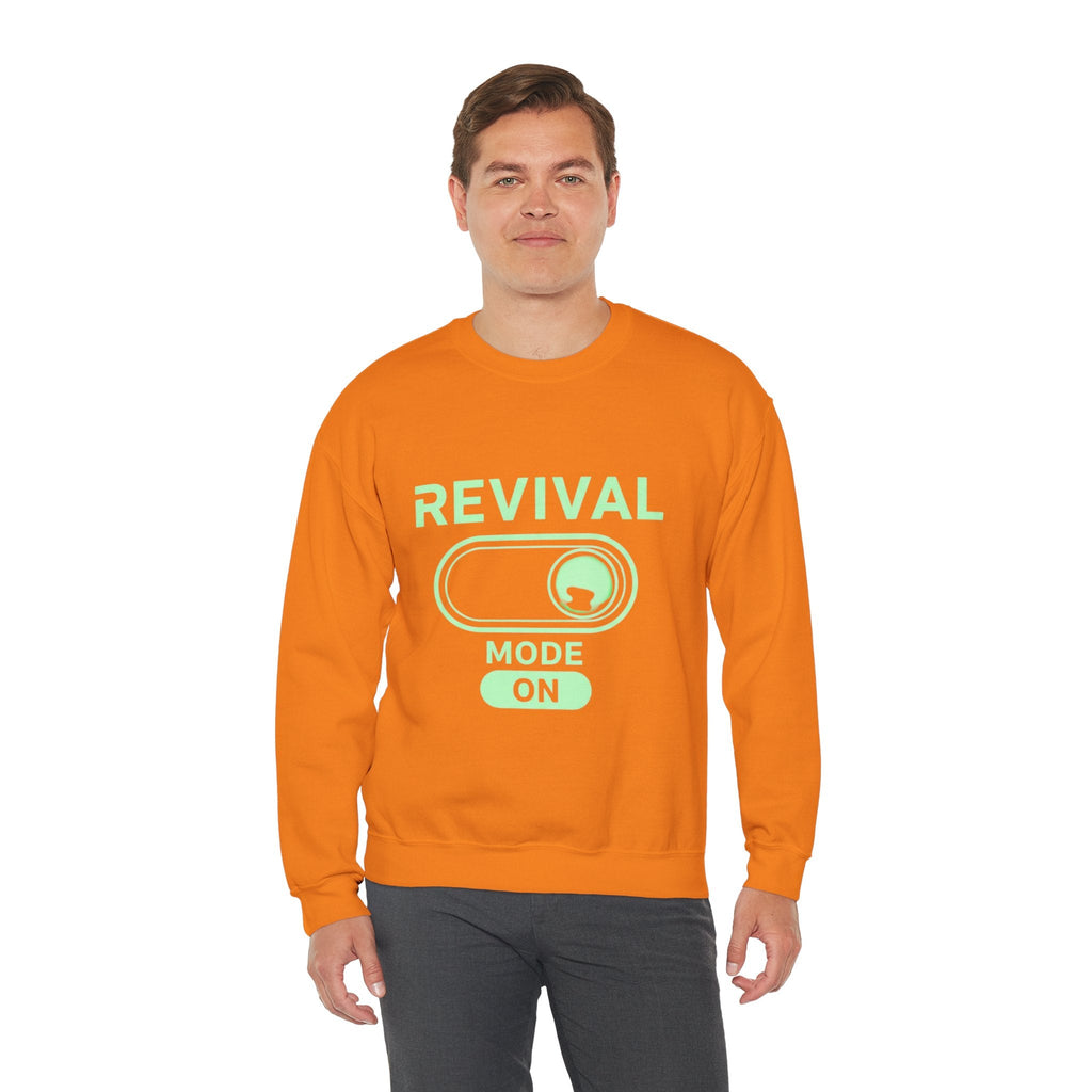 🔥 Revival Mode: ON – Christian Techwear Sweatshirt | Glowing Green Faith Switch | Futuristic Jesus Shirt | Activate Your Spiritual Awakening | Uplifted Gear Printify