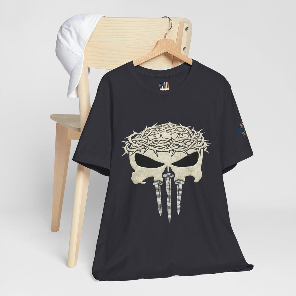 Christian Skull T-shirt - Crown of Thorns & Nails - Warrior Faith T-shirt Printify