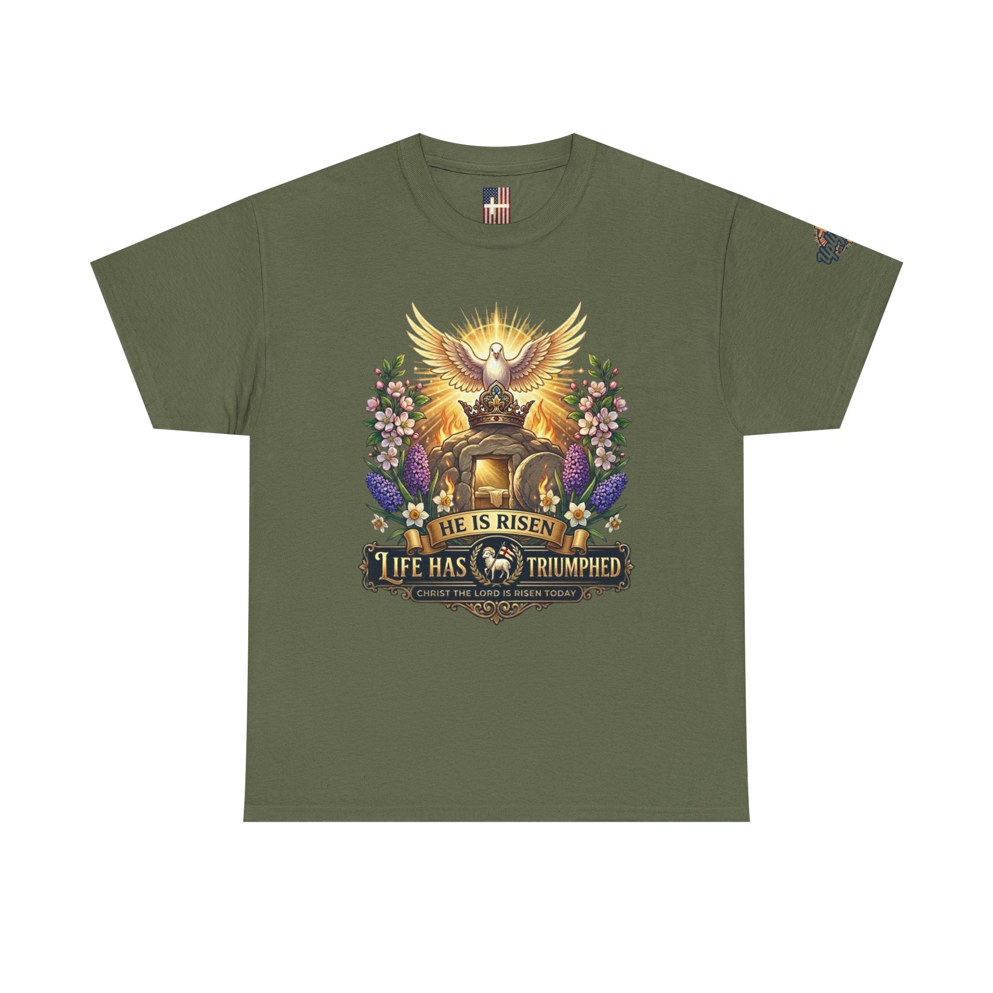 He Is Risen "Life Has Triumphed" T-Shirt — Easter Resurrection Christian Tee Printify