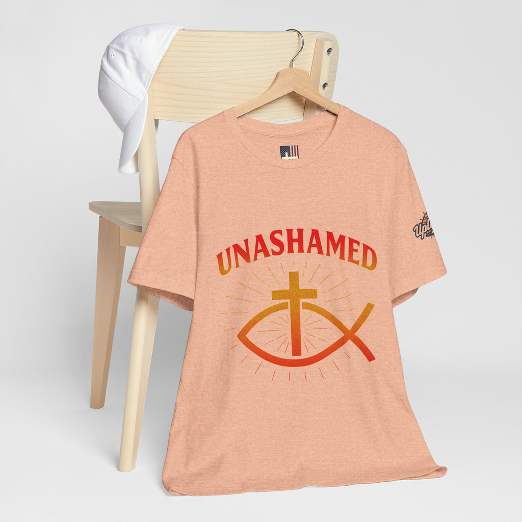 Unashamed T-shirt – Ichthys Jesus Fish & Cross Christian T-shirt for Romans 1:16 Bold Faith Printify